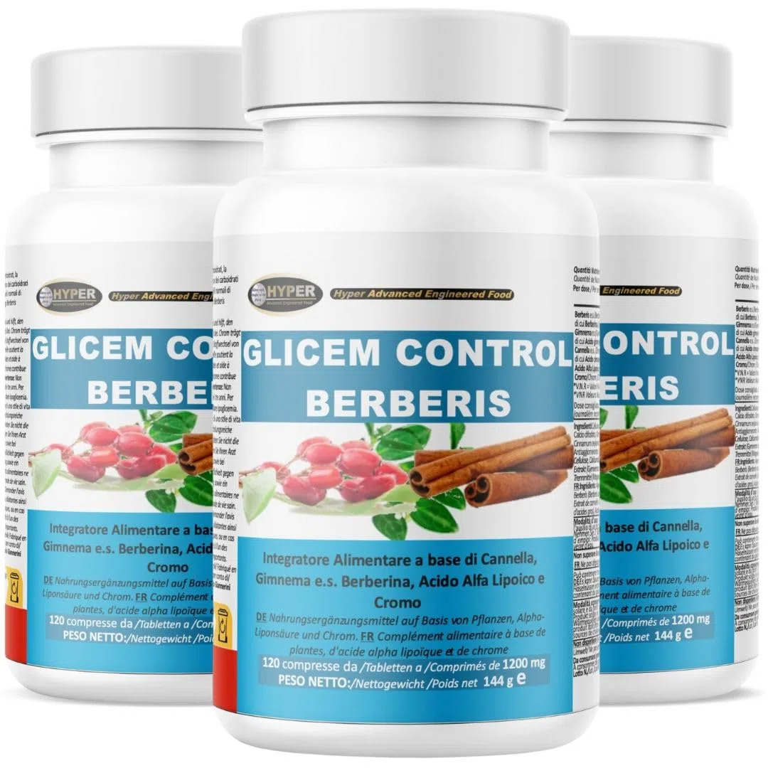 Hyper Glicem Control Berberis 180 Comprimés - pour la Glycemie avec Berberine, Gymnema, Cannelle, Acide Alpha-Lipoïque et Picolinate de Chrome - Métabolisme des Glucides