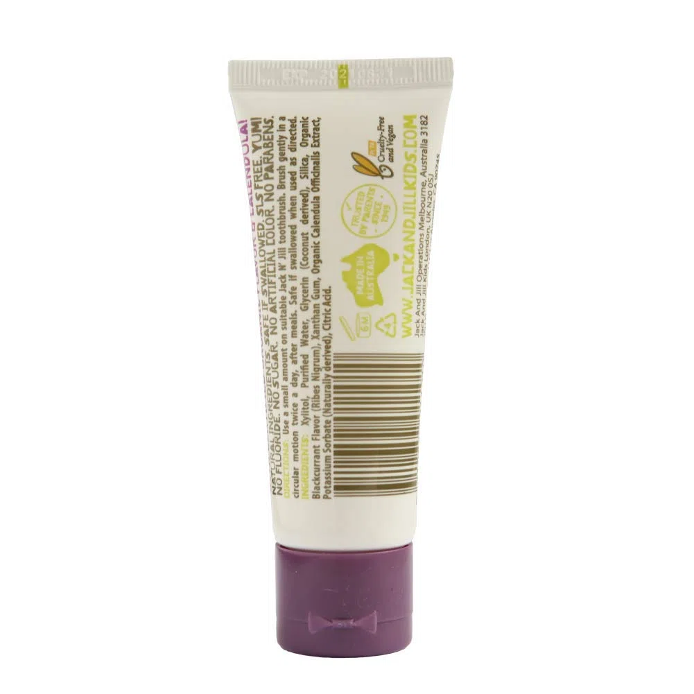 Jack N’Jill Dentifrice naturel Kids Sans Fluorure, Aide à apaiser les gencives, Dentifrice pour bébé, tout-petit et enfants 6 mois Plus Cassis et framboise Bundle 2 x 50g