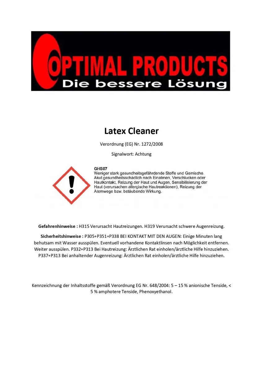 Optimal Products Special Latex Lessive 1 l pour vêtements en latex I Nettoyant inodore végétalien I Convient aussi au caoutchouc