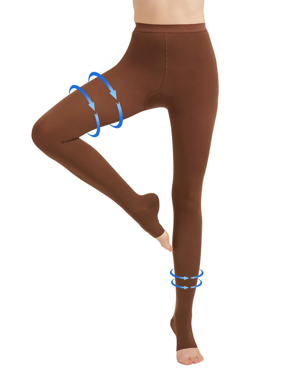 AMZAM® Collants de compression médicale pour homme et femme - 20-30 mmHg - Collants de compression gradués opaques sans orteils - Collants de soutien élevé pour œdème, varices, TVP, marron, taille XL
