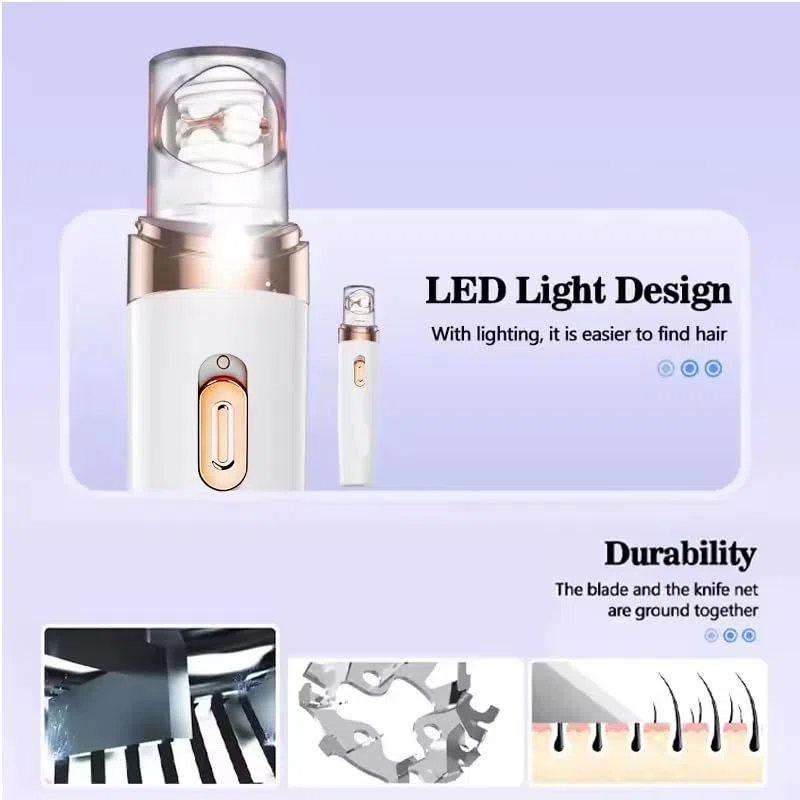Epilateur Electrique Femme, Epilateur Electrique Portable avec Lumière LED Intégrée et Câble USB, Épilation Indolore et Très Efficace, pour l'épilation du Corps, Visage, Jambes et Bras