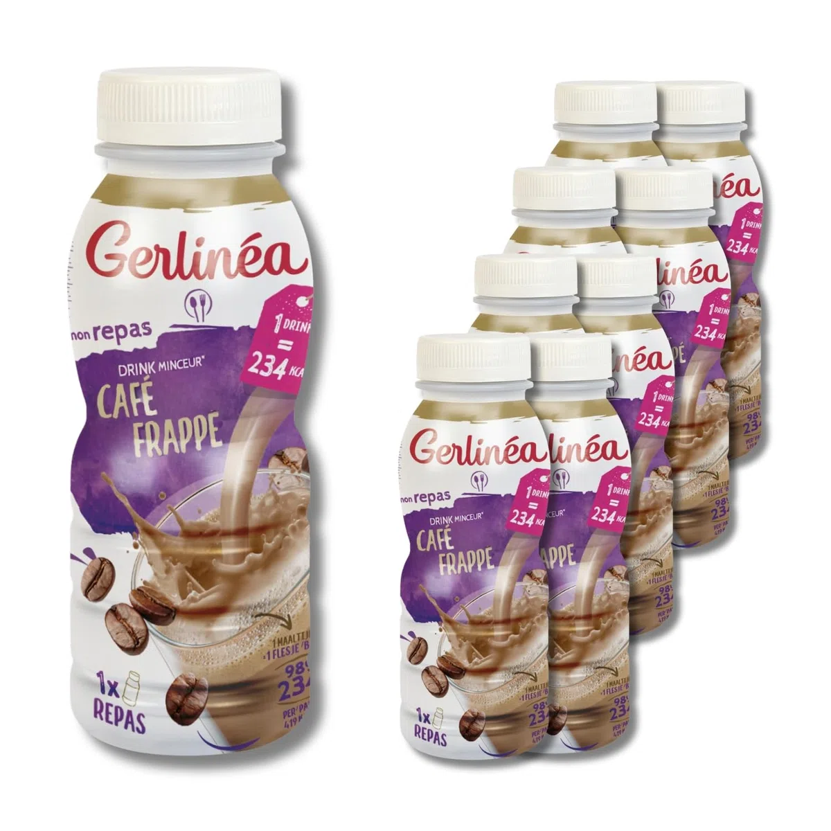 GERLINÉA – Boisson Minceur Café – Repas à Boire Équilibré et Complet – Riche en Protéines – Sans Huile de Palme – Contrôle du Poids – Lot de 8 bouteilles x 236 ml