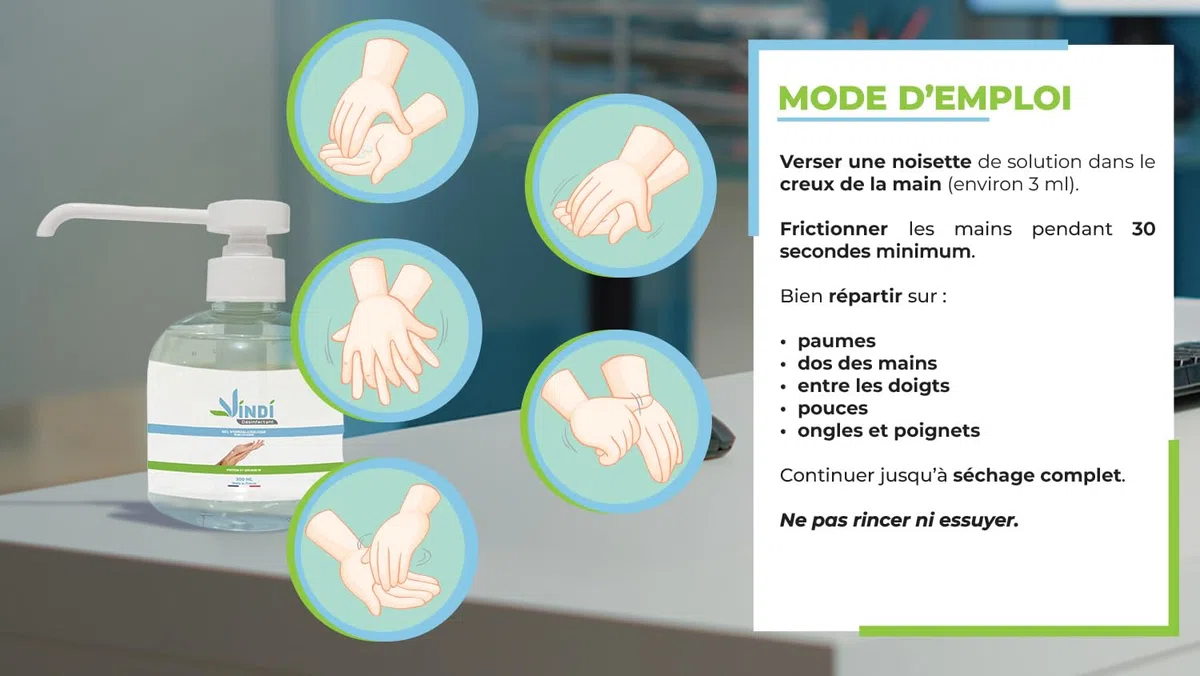 Vindi Désinfectant gel hydroalcoolique - Lot de 5 flacons pompe de 300ml - Fabrication Française - 76% d'alcool - Désinfection des mains - Virucide