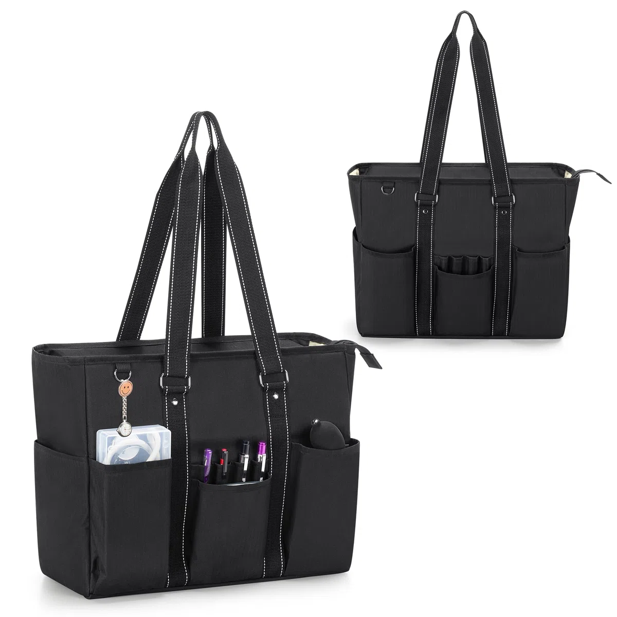 Damero Sac de Travail pour Infirmier(ère) avec Multiples Poches, Noir | Sac Fourre-tout avec Compartiment Rembourré pour Ordinateur Portable, Sac de Rangement Grande Capacité