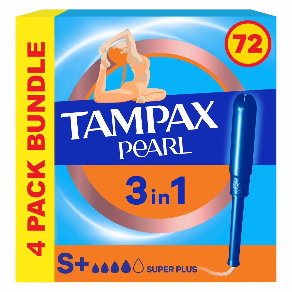 Tampax Pearl Super Plus Applicateur Tampons, Lot de 4, 18-count