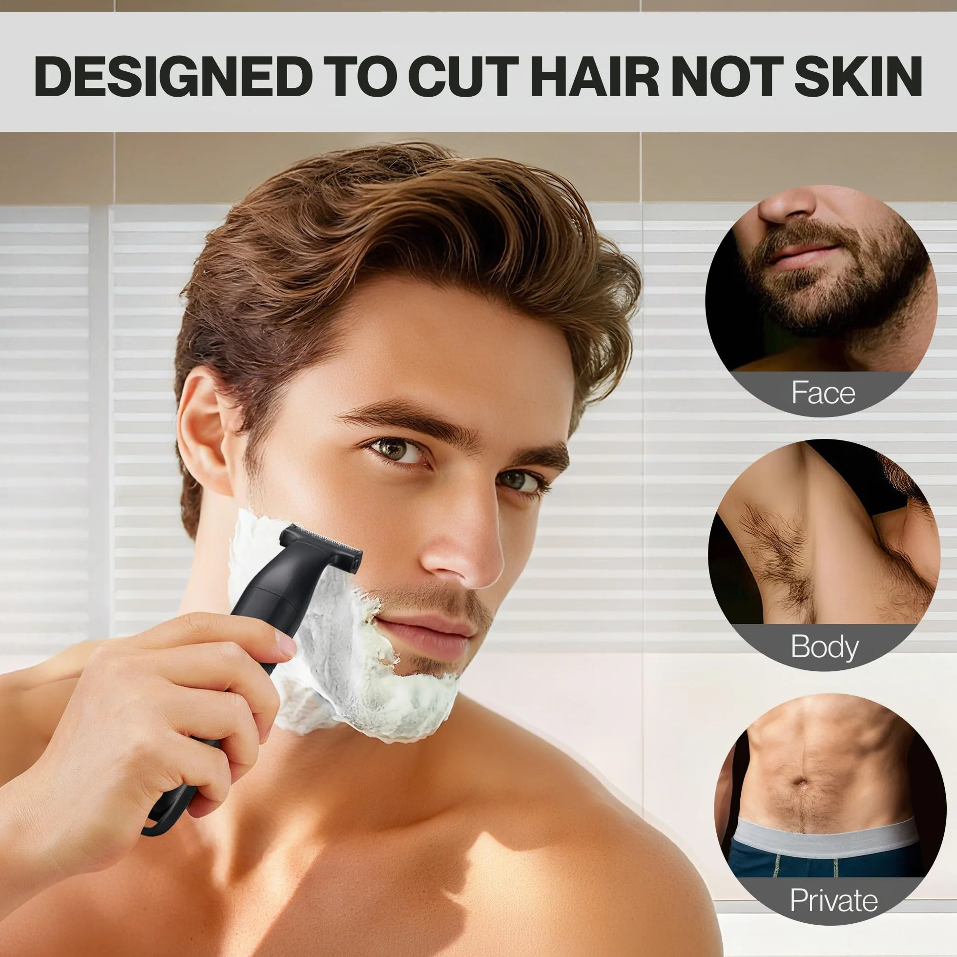 BarberBoss Tondeuse de précision 3-en-1 pour homme, kit de soins pour barbe et cheveux, tondeuse corps, tondeuse nez et oreilles, rasoir sans fil rechargeable avec chargement USB (Noir)