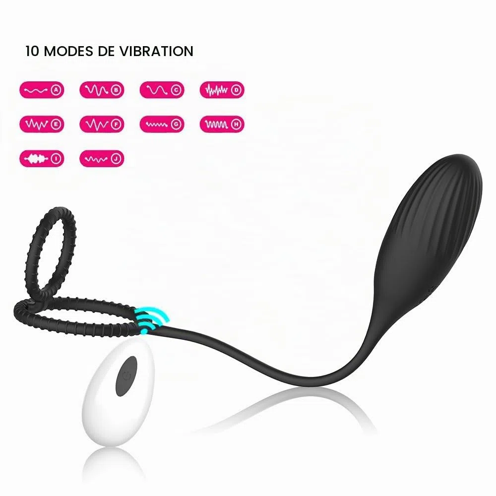 Anneau Pénien Double avec Stimulateur de Prostate - Cockring Vibrant avec Télécommande sans Fil - 10 Modes de Vibration - Silicone Médical pour Érection Plus Dure et Endurance - Sextoy Homme Point P