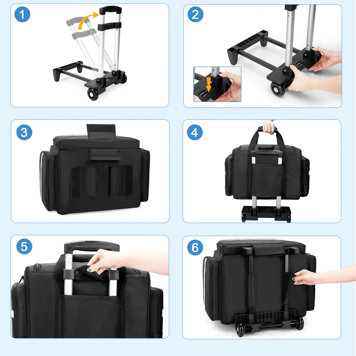 Damero Trousse de Secours Vide avec Chariot Amovible, Sac Médical à roulettes avec Séparateurs Amovibles, kit de Sauvetage d'urgence pour pour Médecins, Professionnels EMS, Noir