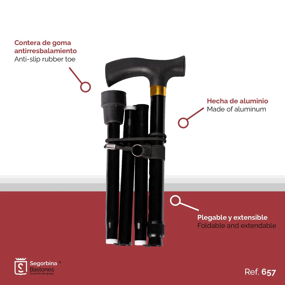 Canne Béquille Marche Aluminium Pliable et Réglable en Hauteur 84-92cm, Couleur Noir Poignet Soft (657)