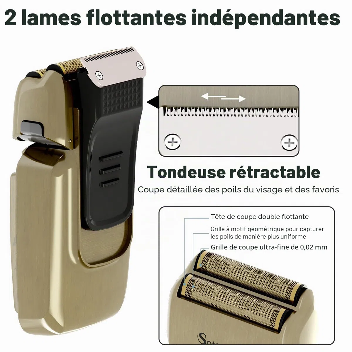 Scttomon Homme Feuille éLectrique Rasoir RéParation De Barbe Rasoir TêTe De Rasoir Tondeuse à Cheveux Sans Fil ImperméAble à L'Eau