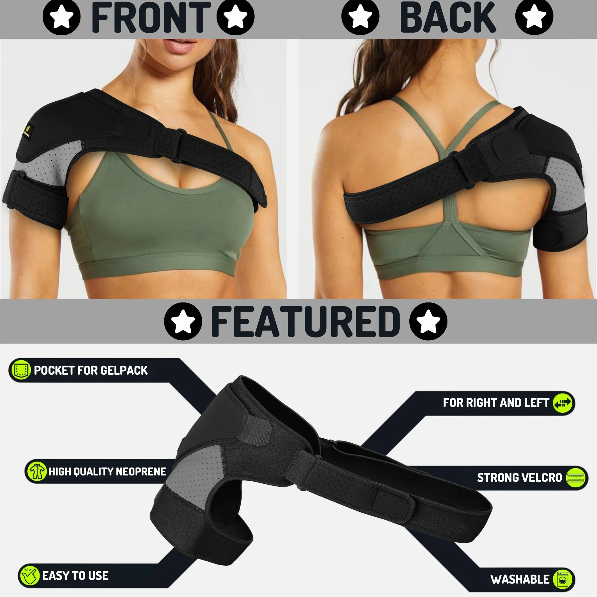 Épaulière de Maintien Sport Poche de Glace Chaud/Froid - Attelle Épaule Coiffe Rotateurs Homme/Femme - Orthèse d'Épaule Tendinite, Arthrose, Luxation - Manchon Compression Néoprène Bras Gauche/Droit