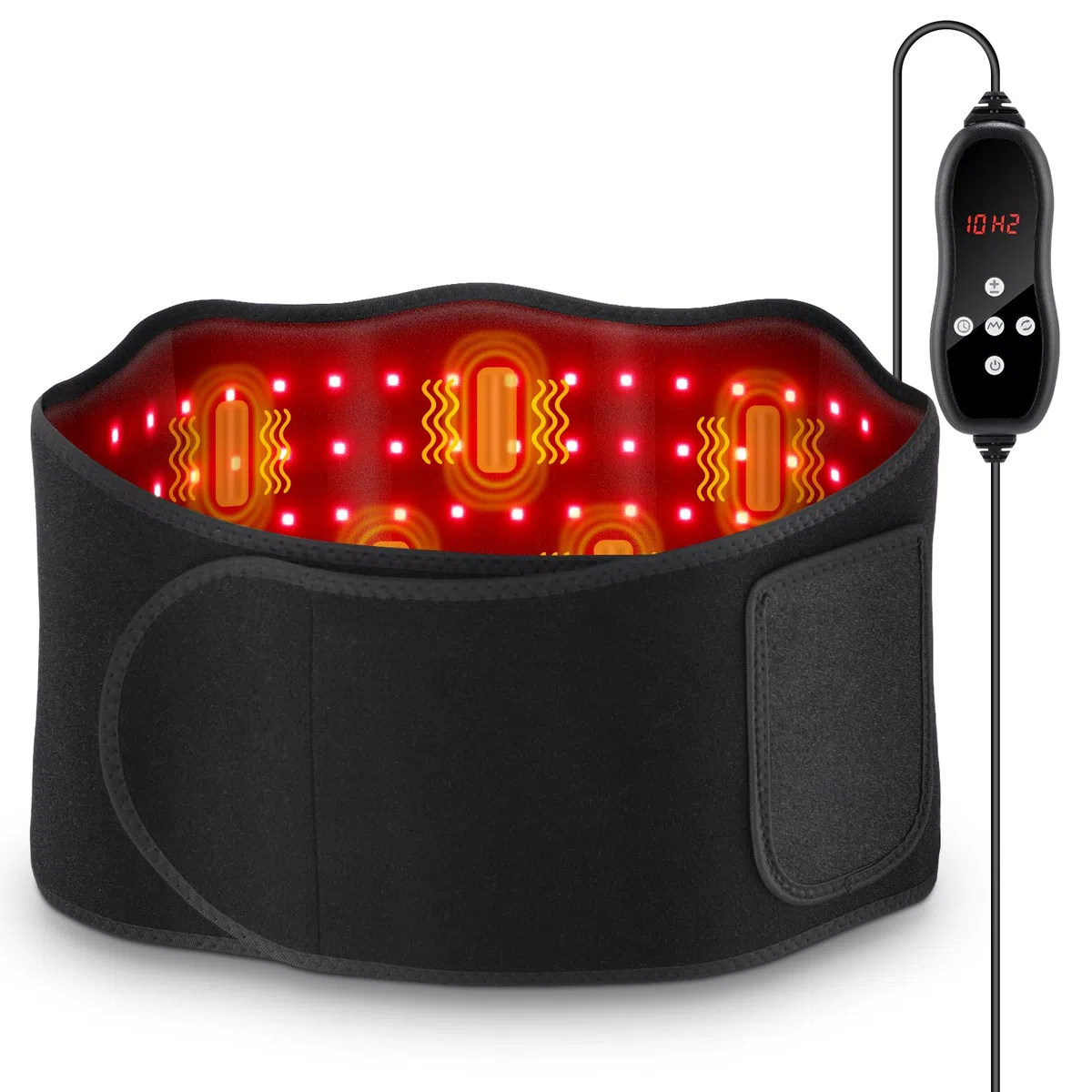 Ceinture De Massage À Lumière Rouge, Lumière Rouge 660nm & Lumière Proche Infrarouge 850nm, Ceinture Taille Avec 6 Réglages Temporels, 3 Modes Lumineux, 5 Niveaux De Massage, 2 Modes D'alimentation