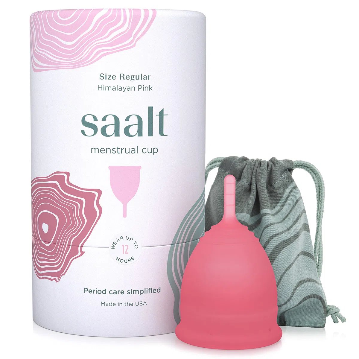 Coupe menstruelle réutilisable Saalt – Protection confortable et sans fuite jusqu'à 12 heures – Sans BPA ni latex – Comprend une coupe et un sac de transport - taille Régulier, Rose