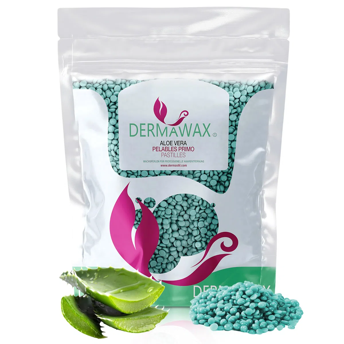 DERMAWAX Perles de Cire Chaude Épilation Sans Bande Aloe Vera 1 kg – Cire Pelable Professionnelle Basse Température, Application Multidirectionnelle – Made in Italy, Peaux Sensibles, Maillot, Visage
