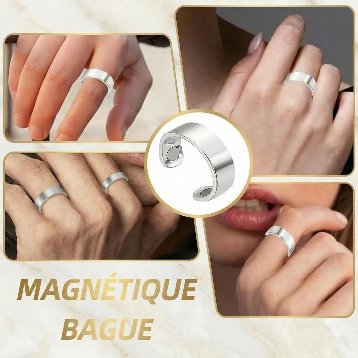 Vitalring Bague Anti Stress Magnétique Femme - Anneau d'Acupression avec 4 Aimants Néodyme pour Ménopause, Sommeil et Équilibre Hormonal au Quotidien (Black)