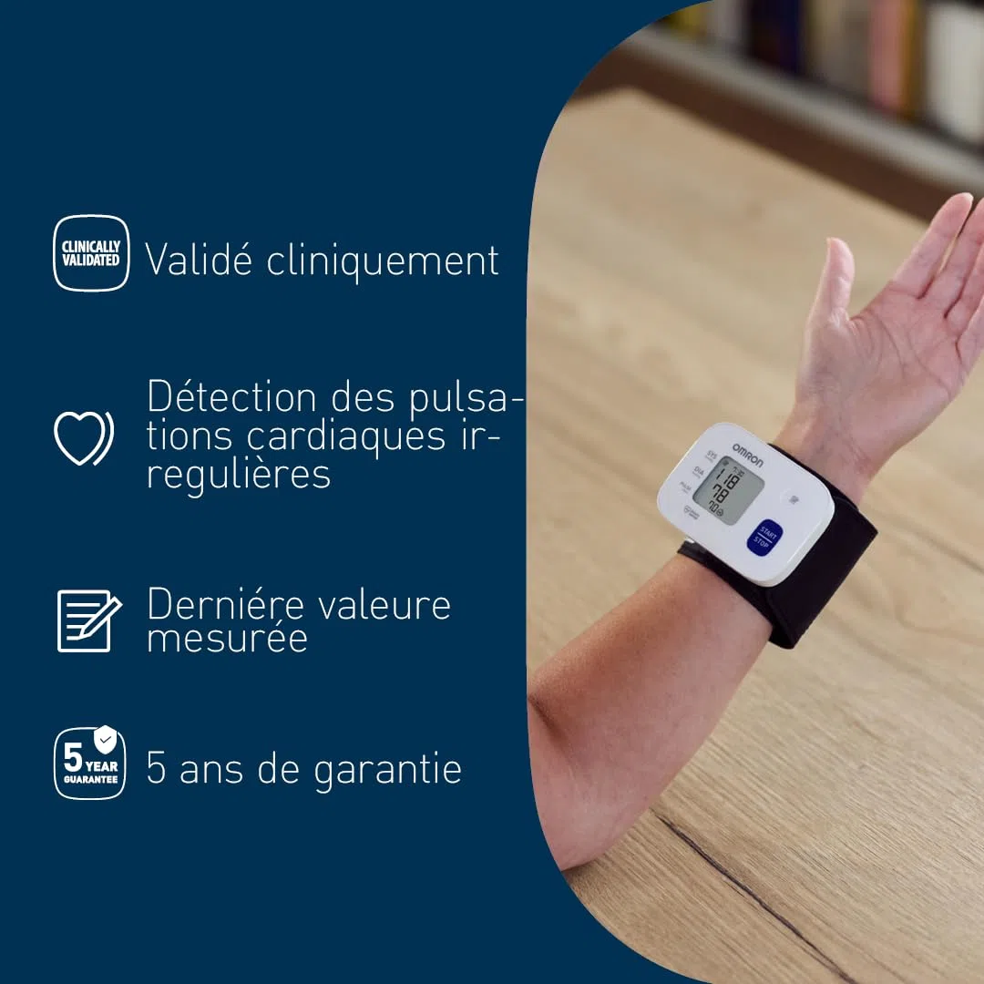 OMRON RS1 Appareil tension artérielle automatique poignet – Tensiomètre poignet portable, pour une utilisation à la maison ou en déplacement – Validé cliniquement – Bracelet réglable 13,5 – 21,5 cm