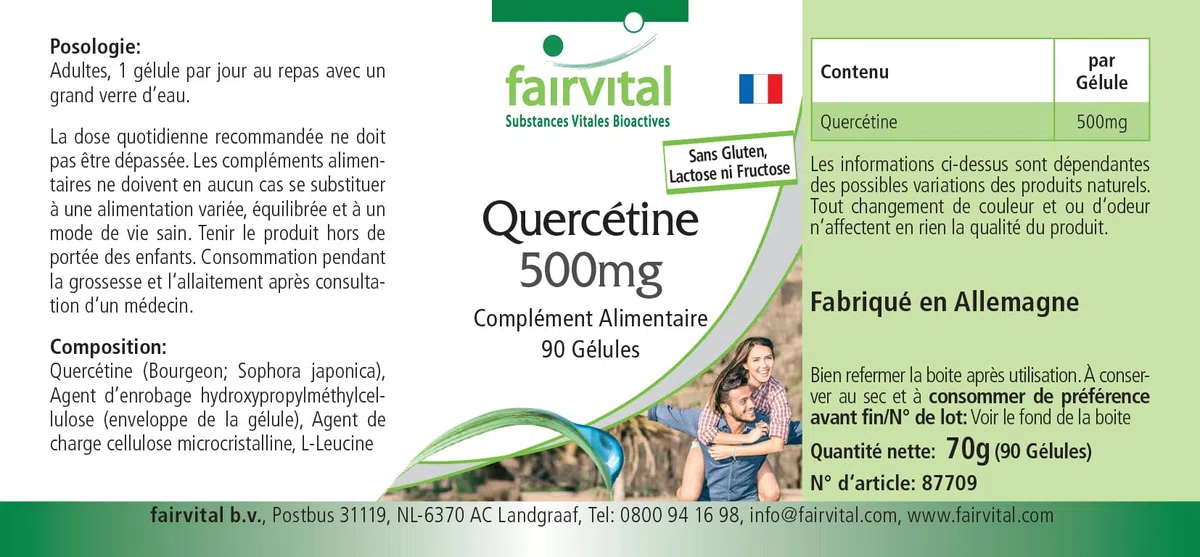 fairvital Quercétine 500mg, 90 gélules, HAUTE DOSÉE, VÉGÉTALIENNE, antioxydant