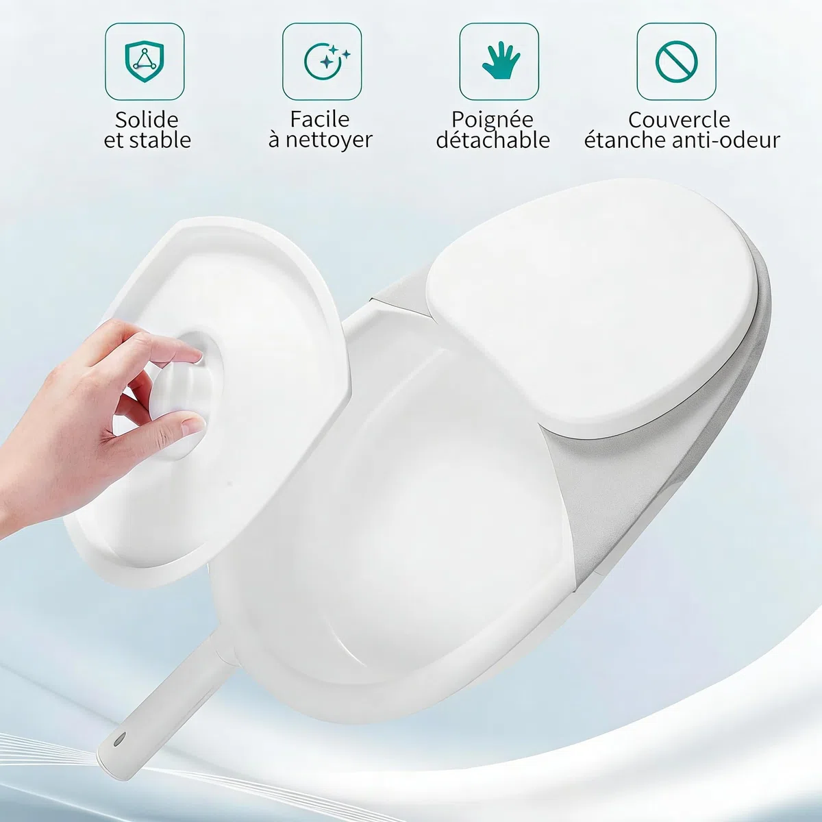 Bassin de lit plastique pour adultes, personnes âgées et hôpitaux - Pot de toilette portable avec couvercle et poignée anti-odeur