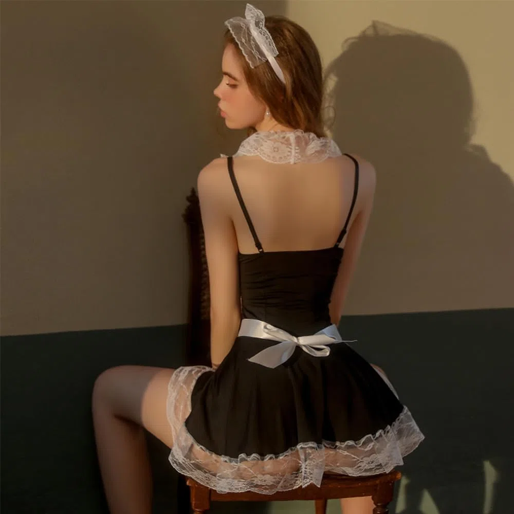 JasmyGirls Costume de soubrette sexy pour femmes – costume de soubrette française de l'anime – costume de costumade – costume de jeu de rôle avec tablier coquin