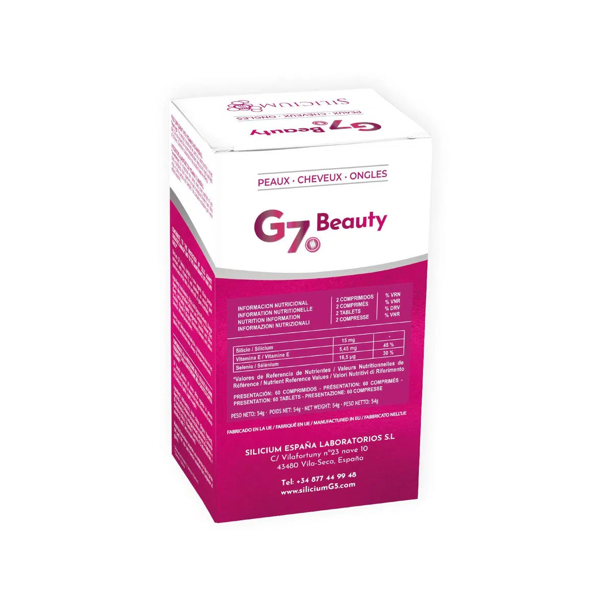 G7 Beauty. Antioxydant cellulaire. Silicium Enrichi En Vitamine E Et Sélénium. Aide Á Maintenir La Santé Et La Beauté De La Peau, Des Cheveux Et Des Ongles. 60 capsules.