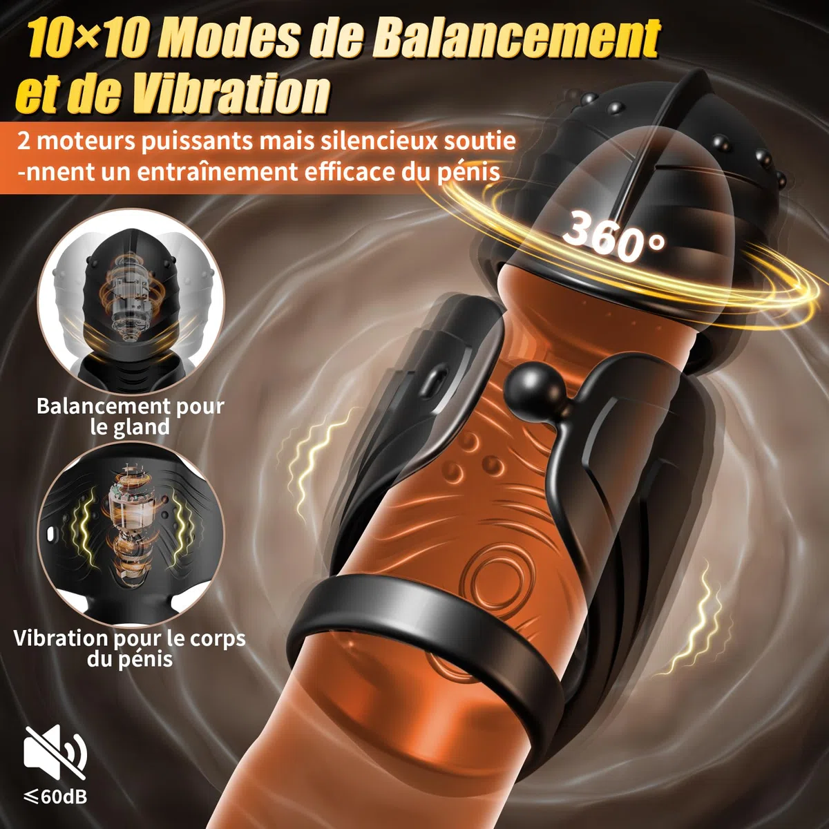 Vibromasseur Homme Masturbateurs Masculins Sex Toys - Masturbâteur Homme Mains Libres Sex Toýs Couple avec Tête Pivotante à 360°et Fortes Vibrations, APP-Anneau Pénien Vibrant pour Massage Penis