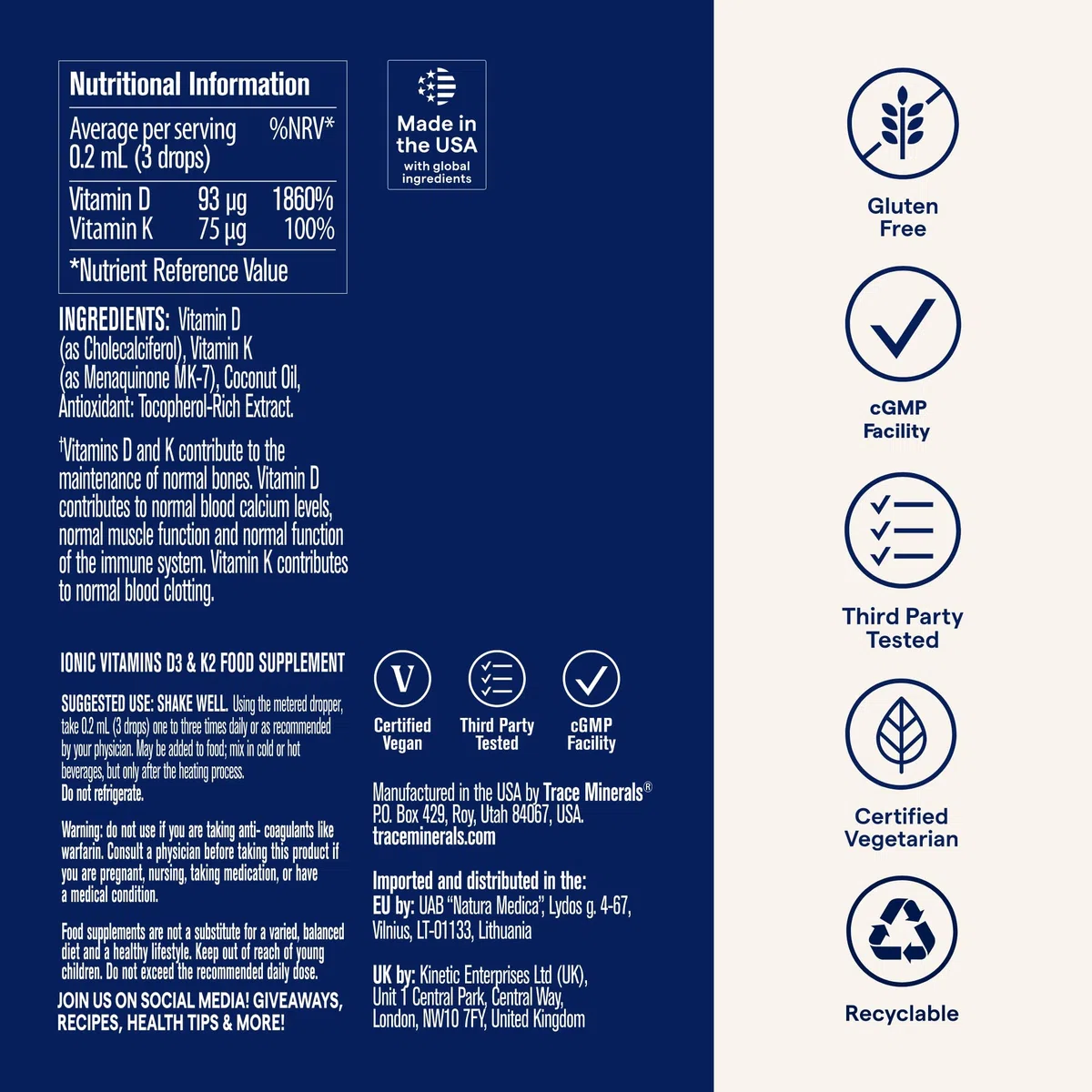Trace Minerals, Ionic Iodine (iode ionique), 150mcg d'iode par dose journalière, 59ml, végétarien, sans gluten, sans soja, sans OGM