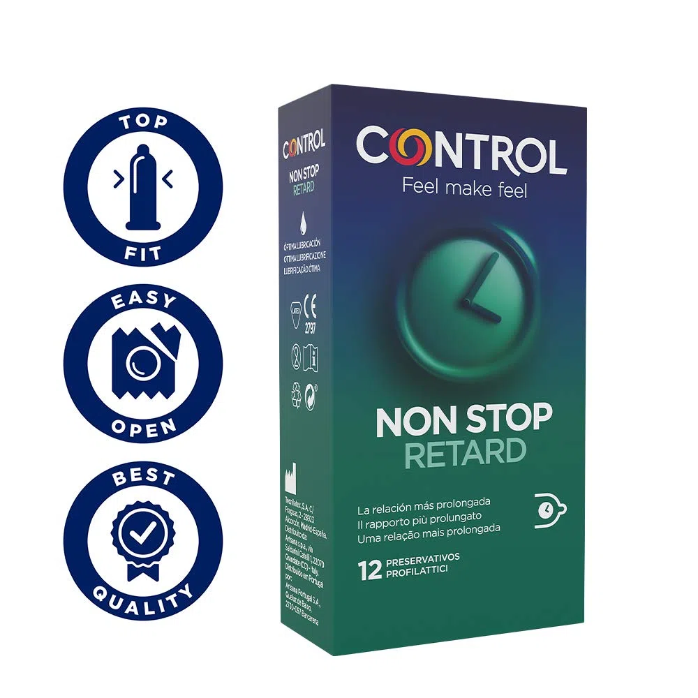 Control Effet retardateur Lot de 24 préservatifs : non stop points et vergetures and Non Stop Retard and Non Stop Xtra Lines, Pack de 3 boîtes, sans parfum