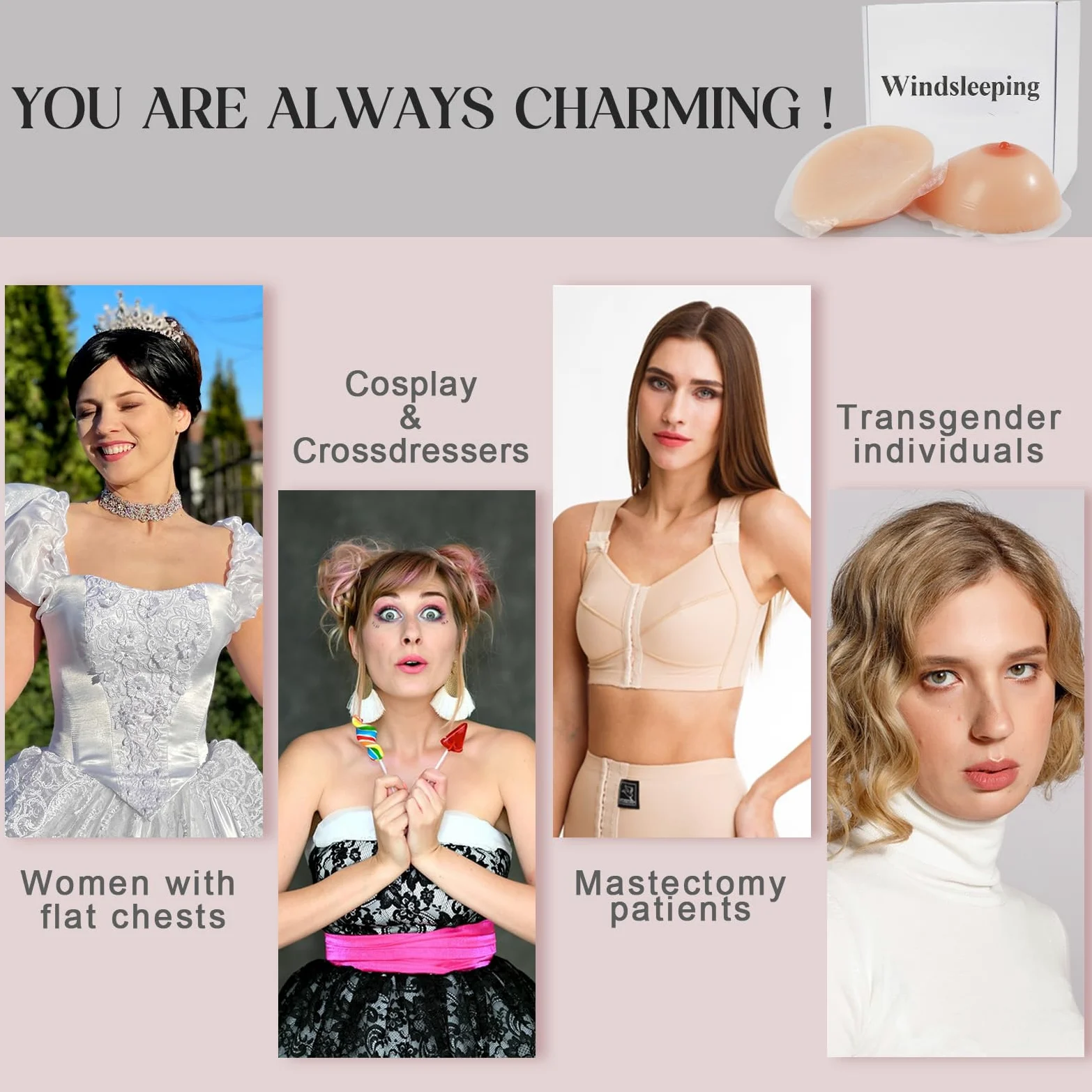 Windsleeping Prothèse Mammaire en Silicone Auto-adhésive pour Mastectomie, Cosplay, Crossdresser, transgenre, prothèse de Mastectomie, Faux Seins