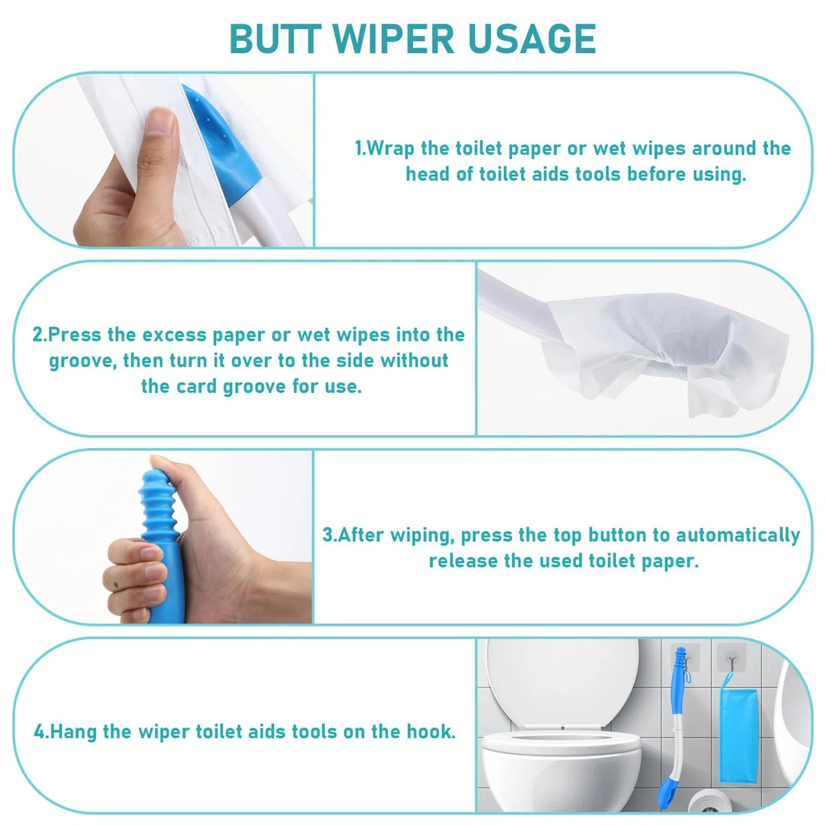 Victop Essuie Fesse Aide aux Toilettes Pince pour Papier Toilette Ensemble de flacons pulvérisateurs portatifs pour Bidet Dossier sans Se Pencher Outils Ustensile de Toilette Poignée Antidérapant