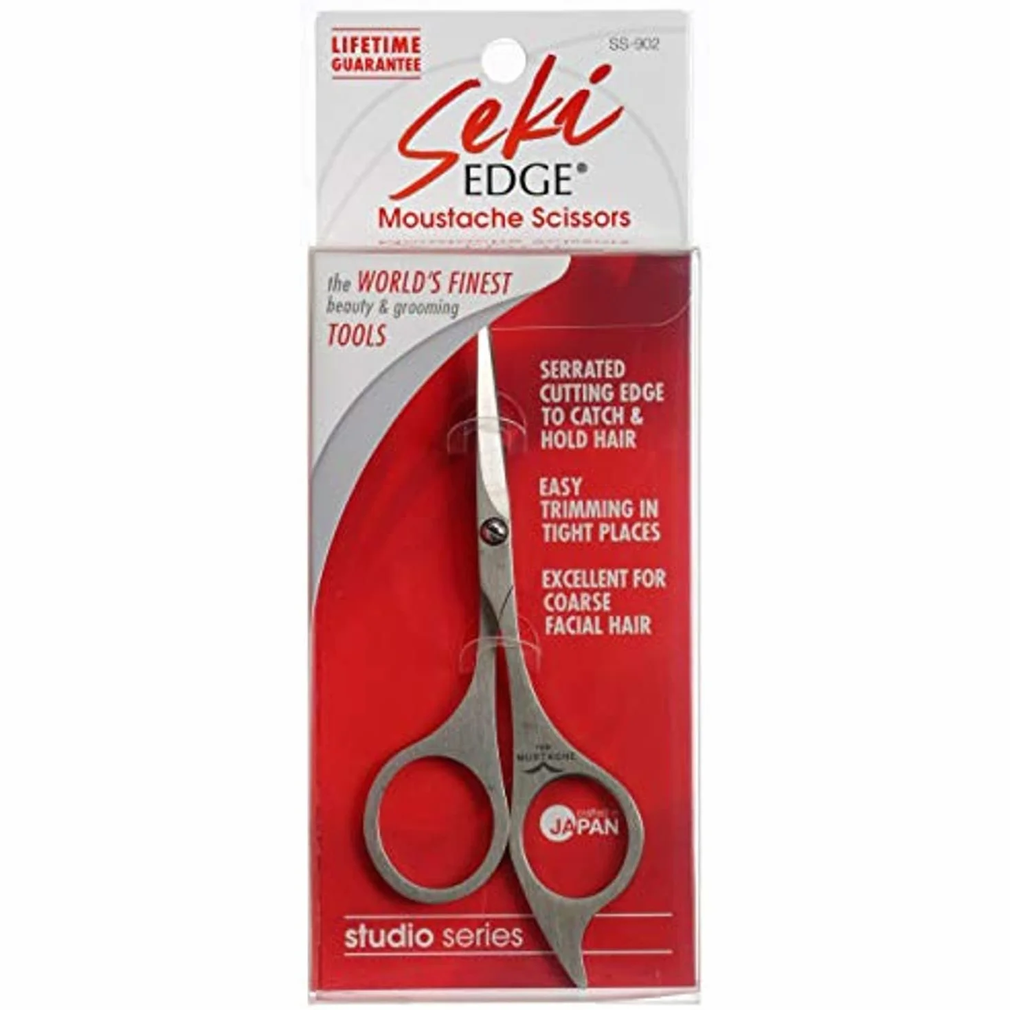 Seki EDGE SS-902 | Made in Japan | Ciseaux à barbe dentelés | Ciseaux de précision ergonomiques en acier inoxydable | Lames fines affûtées à la main | 12,4 x 5,1 x 0,6 cm