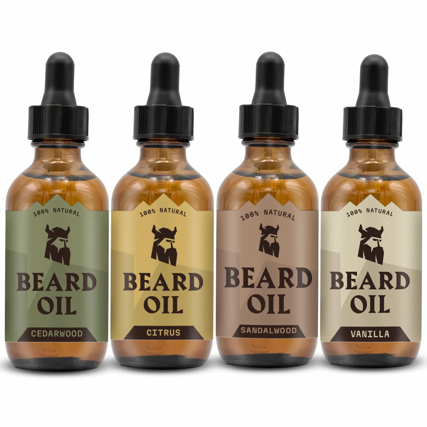 Striking Viking Lot de 4 huiles à barbe pour homme – Infusion adoucissante de style barbier – Favorise une croissance plus complète de la barbe – Senteurs De Santal, De Vanille, De Cèdre et D'agrumes