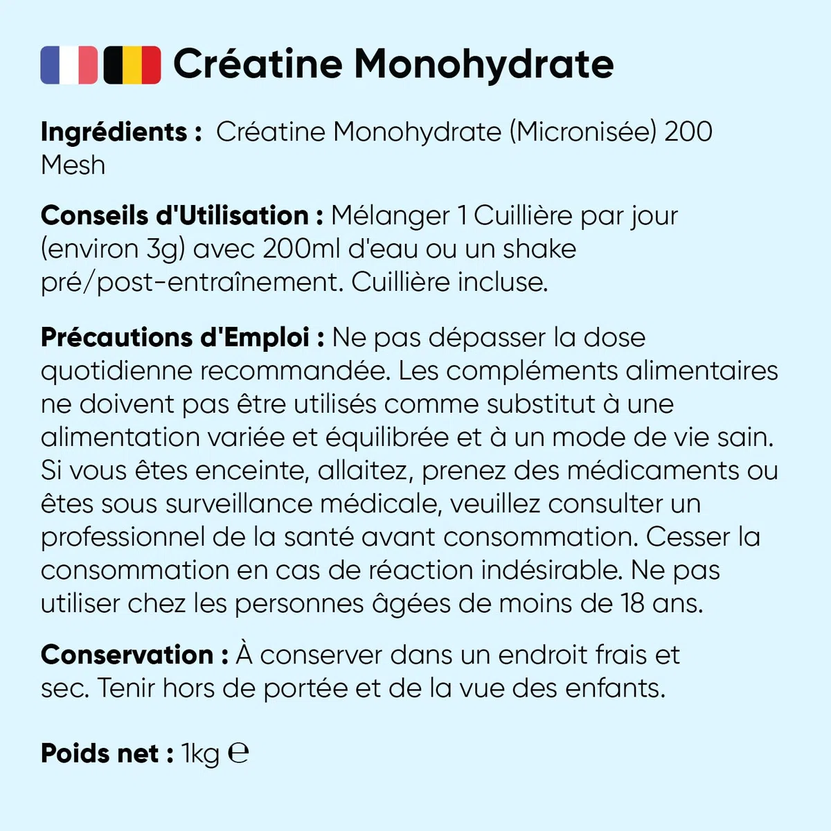 Creatine Monohydrate Poudre Pure 1kg, Créatine Micronisée sans Goût 200Mesh