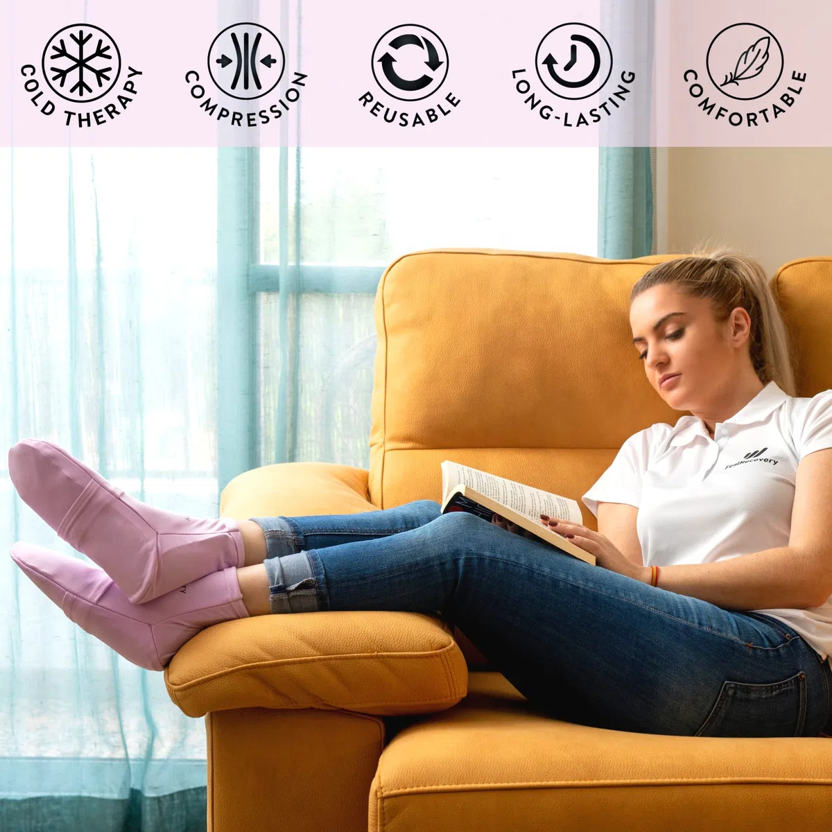 Chaussettes Rafraichissantes pour Pieds & Cheville - Chaussettes Gel Refrigerante pour Thérapie Chaud & Froid - Douleur au Pied, Neuropathie & Fasciite Plantaire (L/XL, Rose)