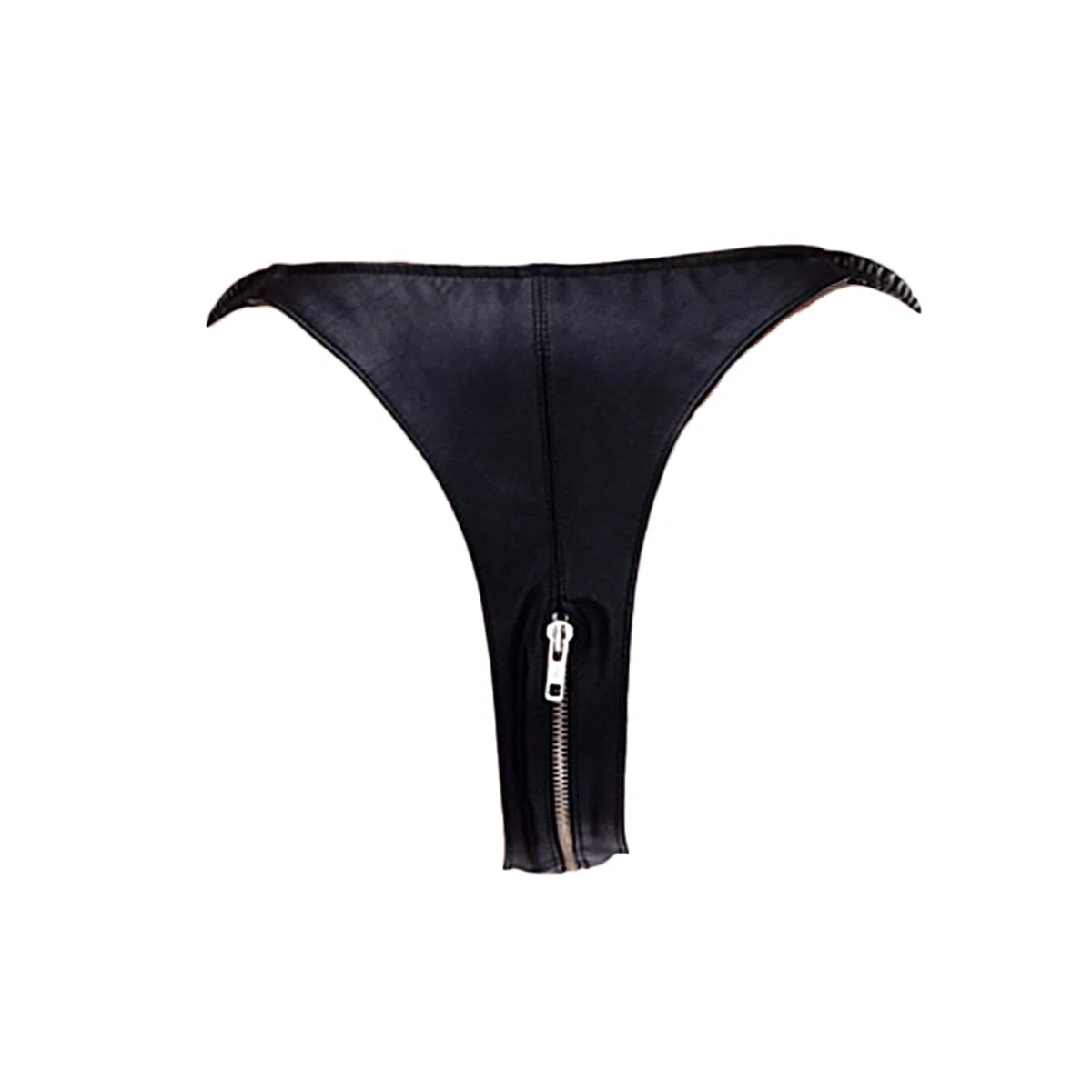 Cuir Dessous Cuir Slip string ouvert avec fermeture éclair