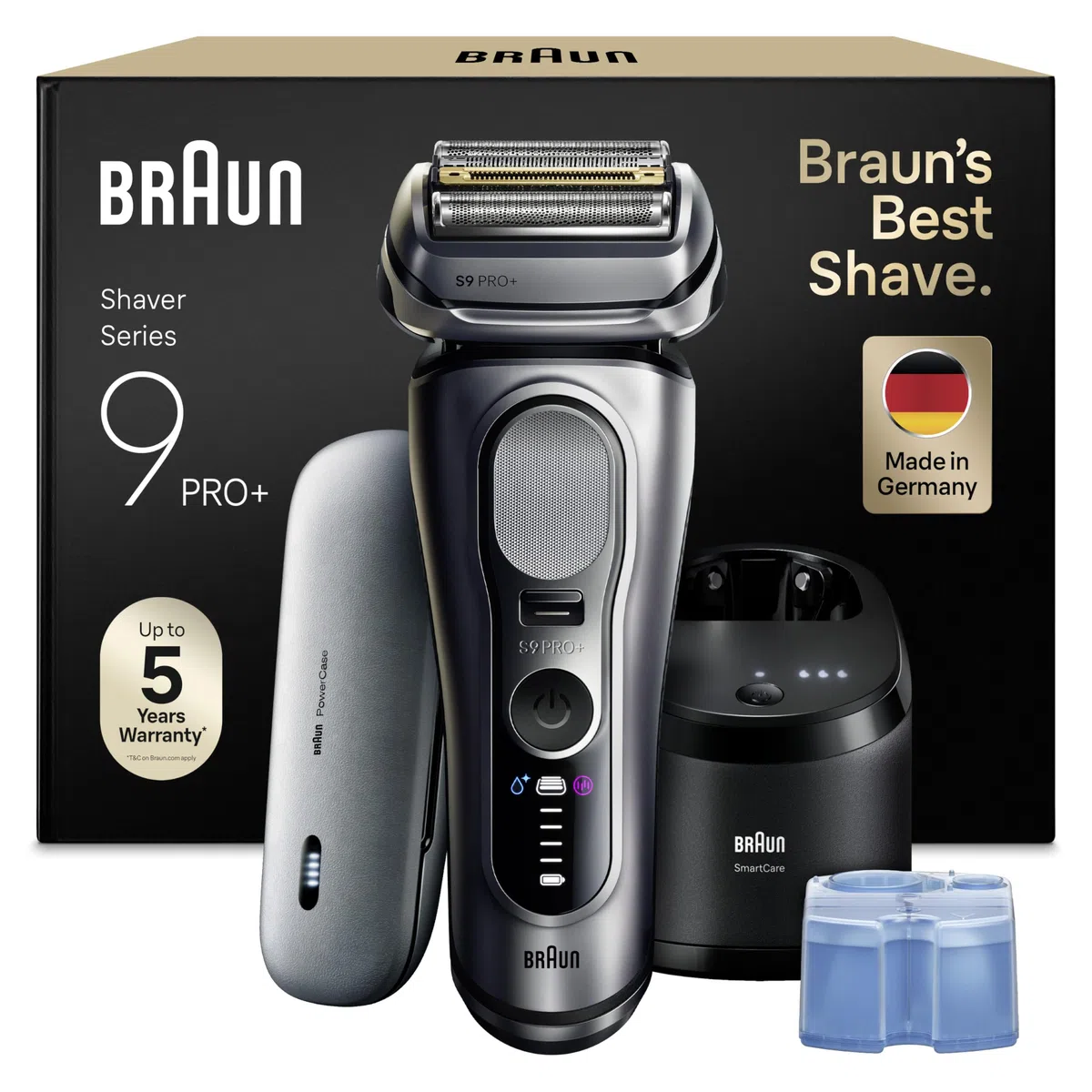 Braun Rasoir Electrique Homme Series 9+ Pro 9677CCE Argent | Etanche, Batterie Rechargeable, Lames de Précision Ultra-Fines, Tondeuse ProTrimmer, Kit avec Station de Nettoyage, Etui