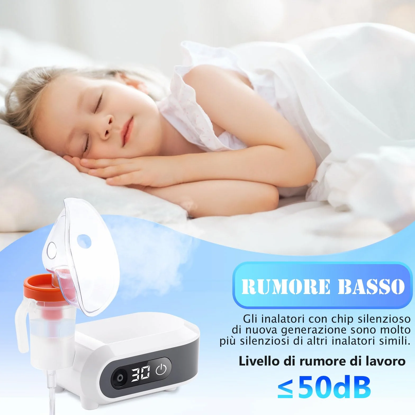 Nebulisateur pour Adultes Enfants Bébé - Nébuliseur Aerosol Portable avec LED Affichage, Inhalateur Electrique avec 2 Masques et Embout Buccal