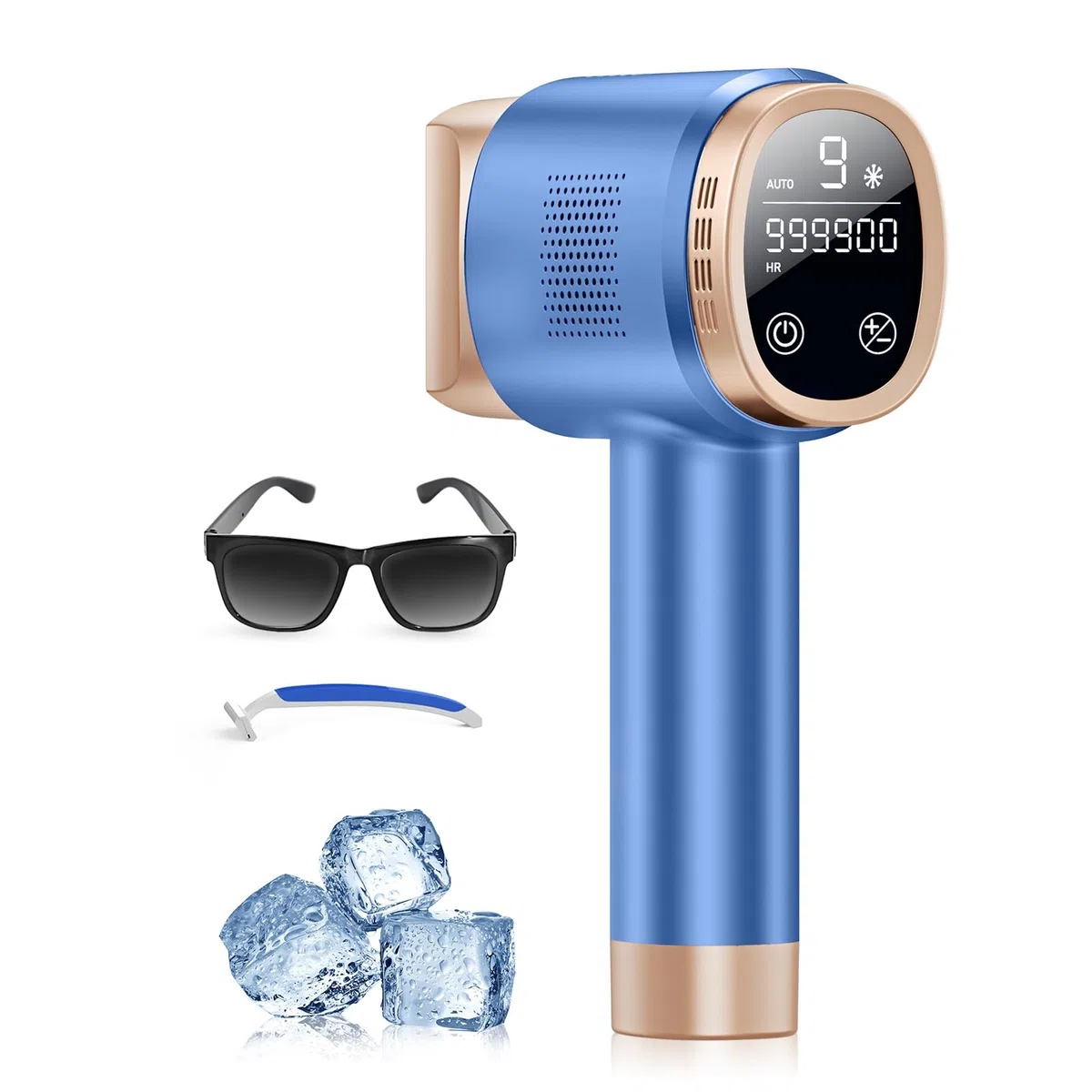 Épilateur Lumière Pulsée avec Fonction de Refroidissement, Épilation Laser sans Douleur avec 9 Niveaux D'énergie pour Femmes et Hommes, Visage, Aisselles, Bikini, Jambes, Corps, Blau