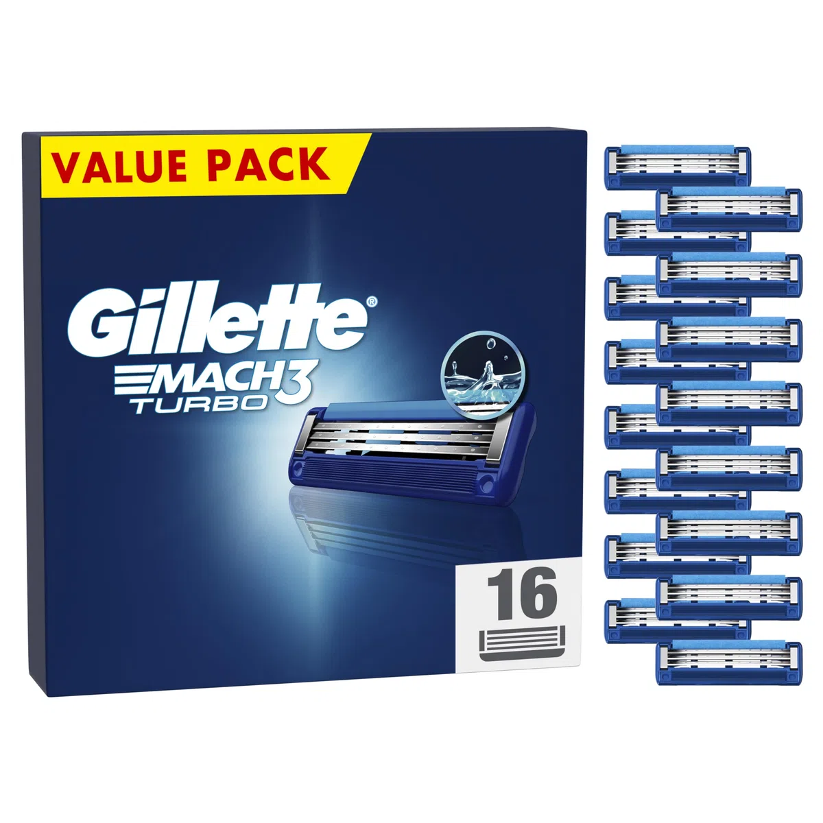 Gillette Mach3 Turbo Recharges De Lames De Rasoir Pour Homme, À 3 Lames , 16 Recharges De Lames, Lames Plus Résistantes Que L’Acier