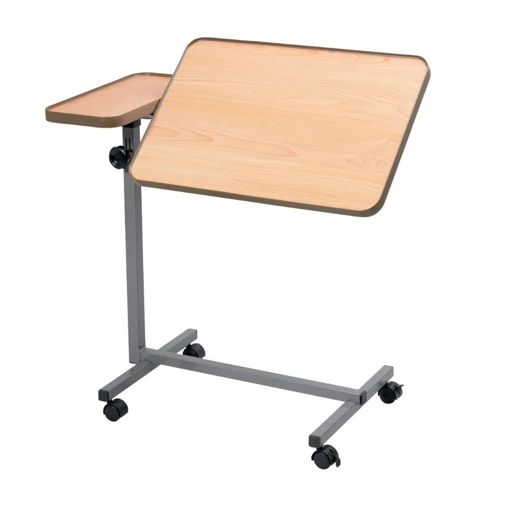 Performance Health Table de lit et de chaise à double action, table de lit portable, table roulante à hauteur réglable avec surface inclinable, dessus en stratifié, nettoyage par essuyage.