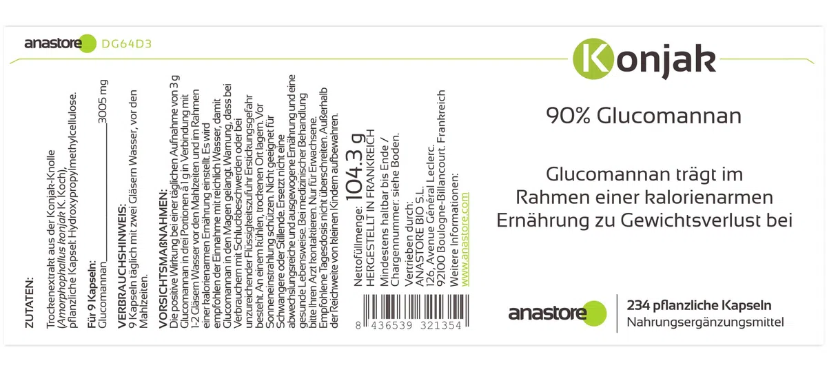 KONJAC * 371 mg / 234 gélules * Titré à 90% de glucomannane