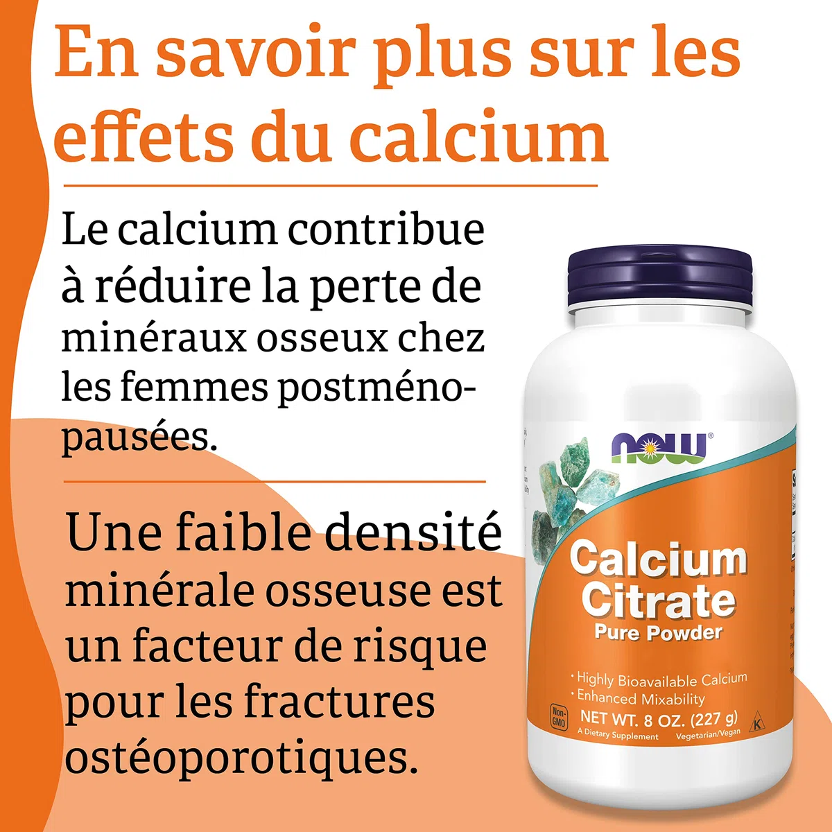 Now Foods, Calcium Citrate, Poudre Pure, 227 g, Testé en Laboratoire, Calcium, Sans Soja, Sans Gluten, Végétarien
