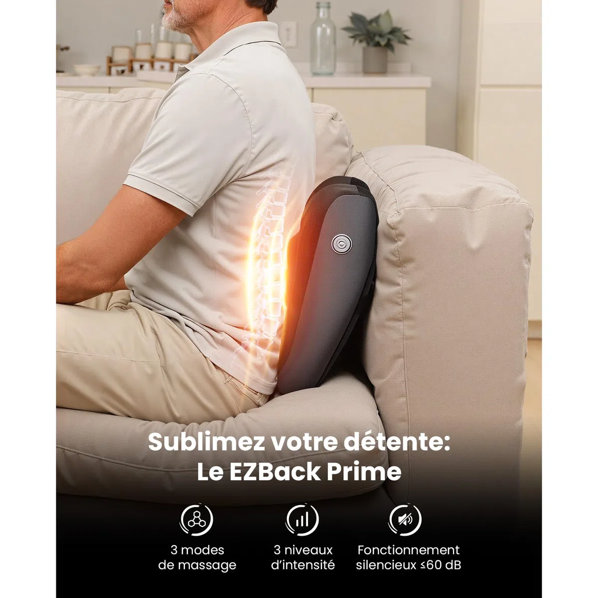 BOB AND BRAD Masseur Dos et Cervicales avec Fonction Chauffante, Masseur Cervical Électrique, 3 Intensités et Télécommande, Coussin Chauffant pour Épaules Lombaires, Détente Maison Bureau