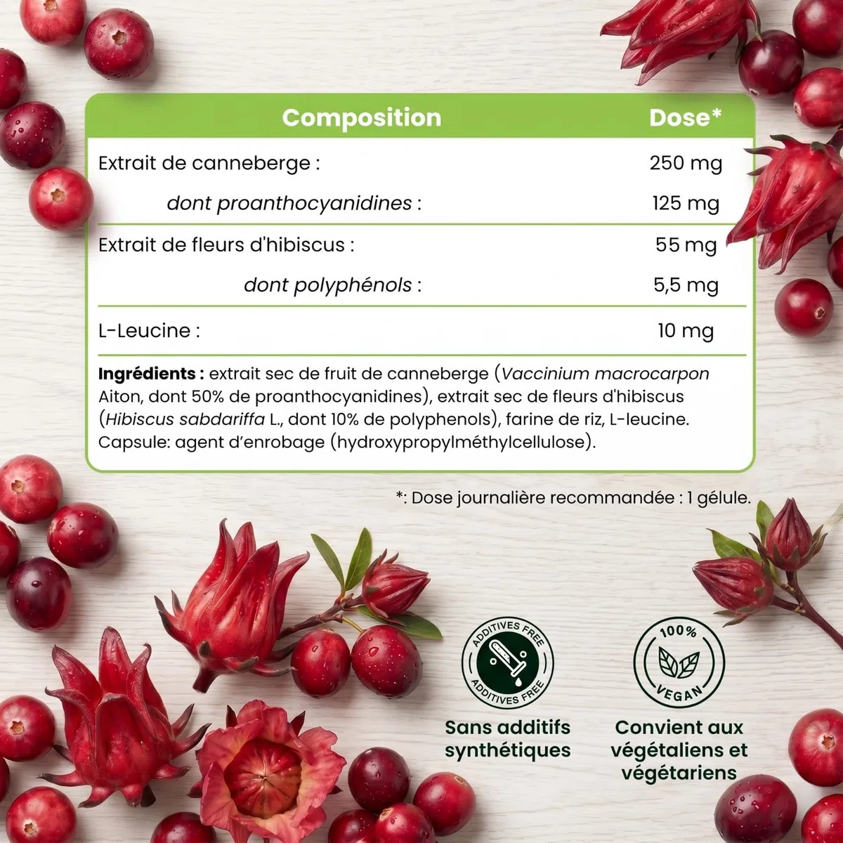 Canneberge gelules Cranberry avec Hibiscus 125 mg de PAC Proanthocyanidines - Confort Urinaire - 190 Gélules - Sans Additifs +6 Mois | Uritractin Nutribiolite