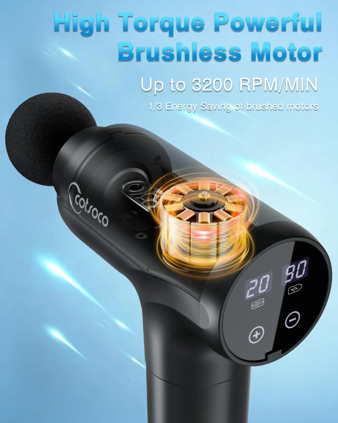 cotsoco Pistolet de Massage Musculaire Silencieux, 9 Têtes, 20 Vitesses, Massage Gun pour Récupération Musculaire, Détente, Cadeau Anniversaire Femme et Homme