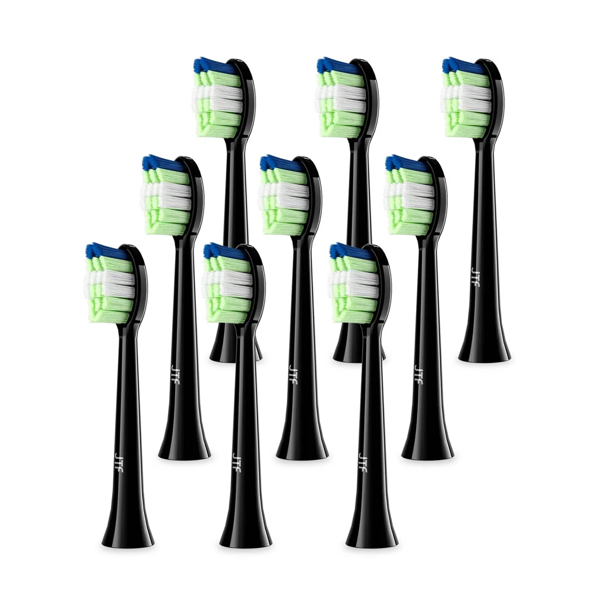 9 têtes de rechange pour brosse à dents électrique JTF, poils moyens, adaptées pour P200 (noir)