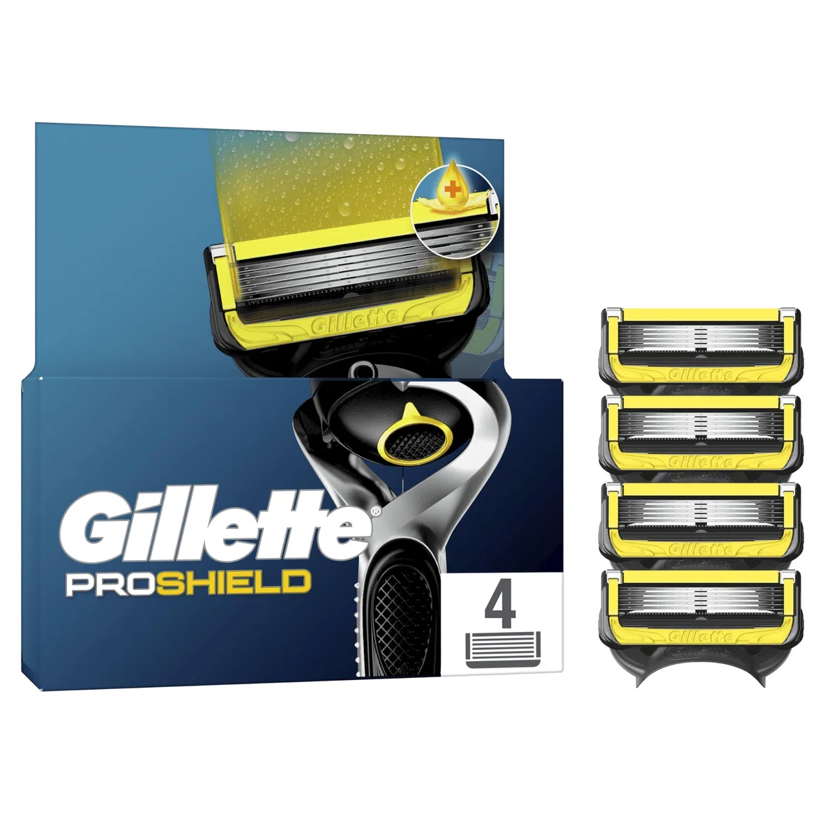 Gillette Lot De 4 Recharges De Rasoir pour Hommes Proshield, Cartouches avec Bande Lubrifiante Avant Et Après Les Lames Et Nouvelle Lubrification pour Un Rasage De Près Et Un Confort Incroyables