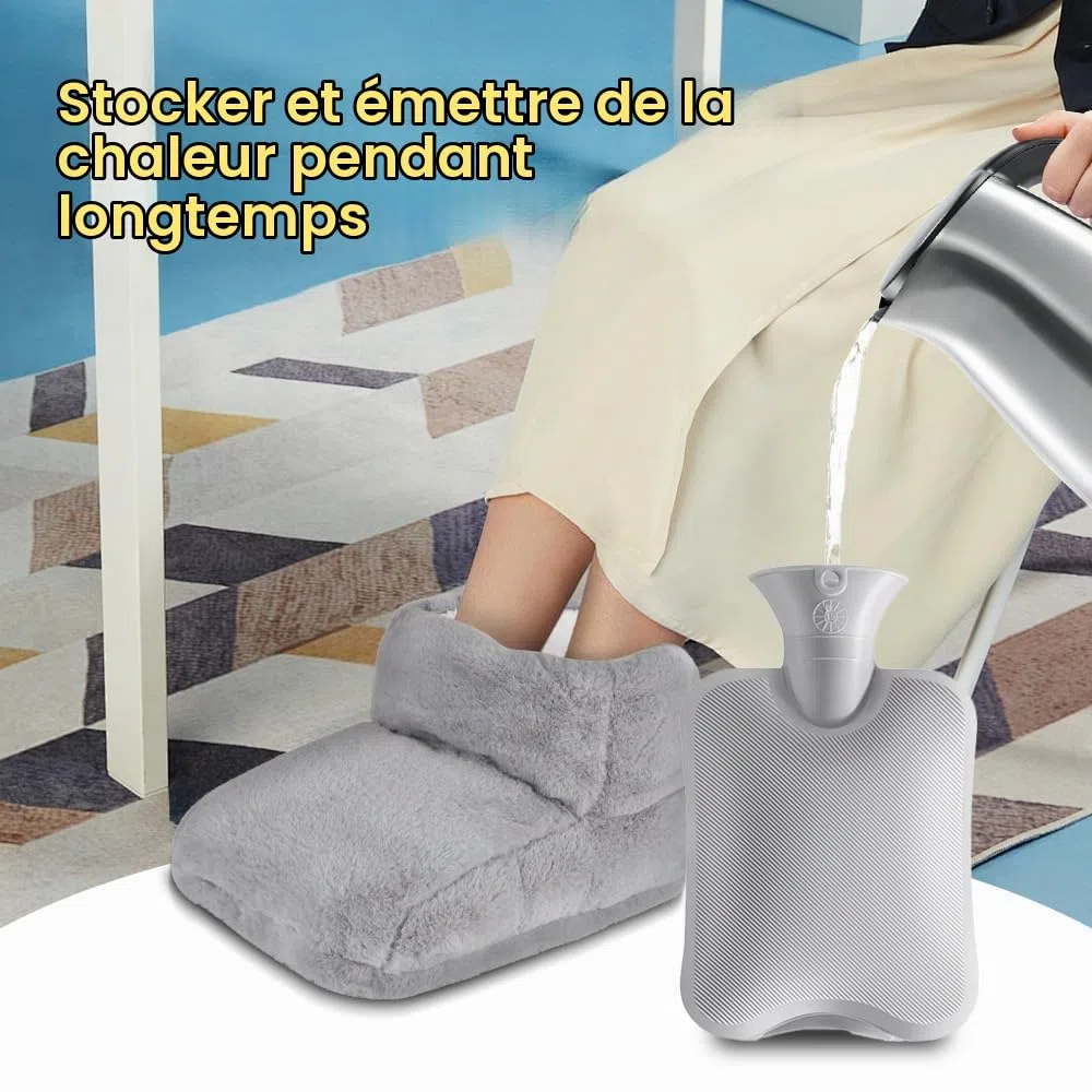 Chauffe-Pieds, Chauffe Pied Non Électrique, 2 in 1 Chauffe-Pieds Peluche avec 1L Bouillottes, Bottes Chauffants, Super Doux et Chaud, 30x25cm Chausson Chauffant pour Femme Homme (Gris)