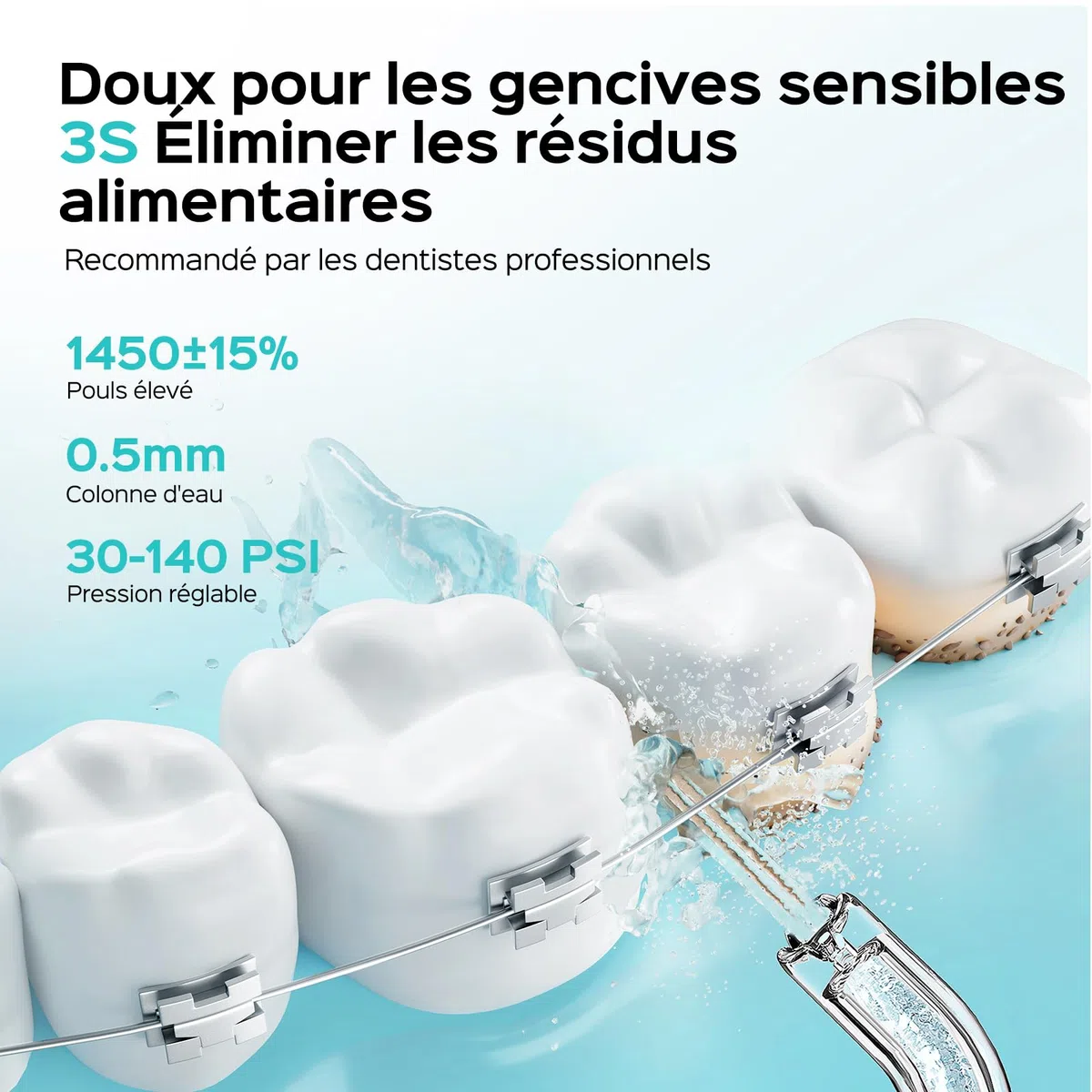 COSLUS Mini Jet Dentaire Hydropulseur Portable: Design Compact et Sans Fil, 4 Modes IPX7, Idéal pour Appareil Dentaire, Orthodontie et Dents Sensitives, Usage Nomade, Gris Blanc, T40