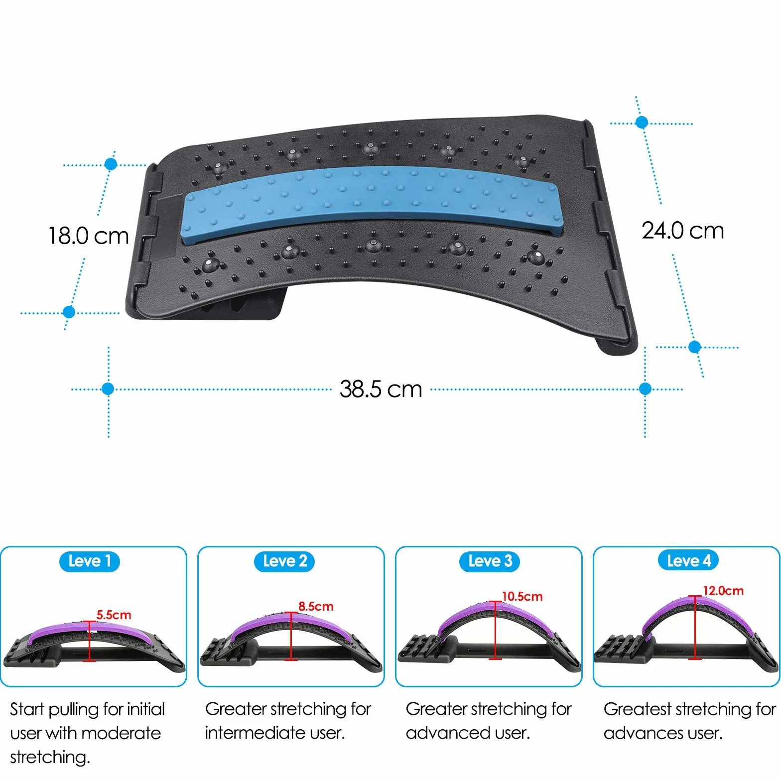 Masseurs pour le Dos, Magic Stretcher Fitness Équipement de Stretch Soutien dos 4 niveaux réglables 10 magnétique,Etirement Lombaire,pour Hernie Discale, Sciatique, Scoliose