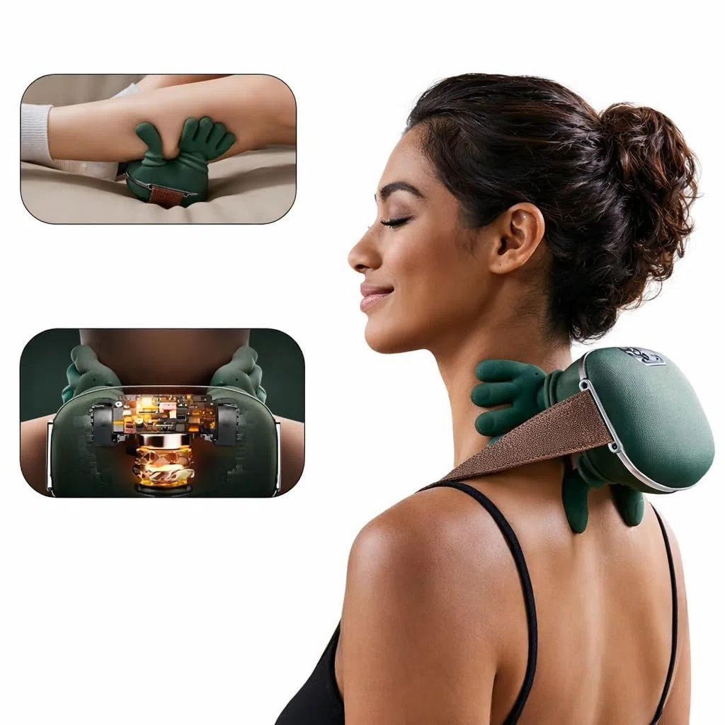Appareil de Massage Cou et Épaules Électrique Chauffant avec Sangle – Masseur Cervical Pétrissant 3 Niveaux de Vitesse, Relaxant Musculaire Dos Nuque, Anti-Tensions, Portable